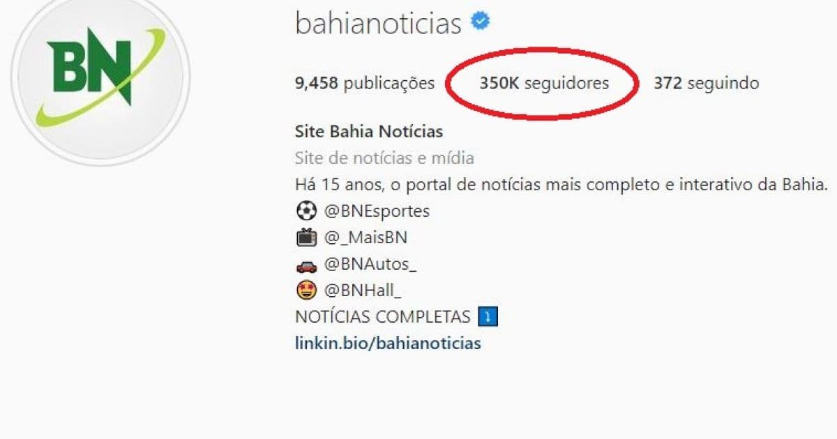 Maior veículo baiano no Facebook, BN chega a 350 mil seguidores no Instagram