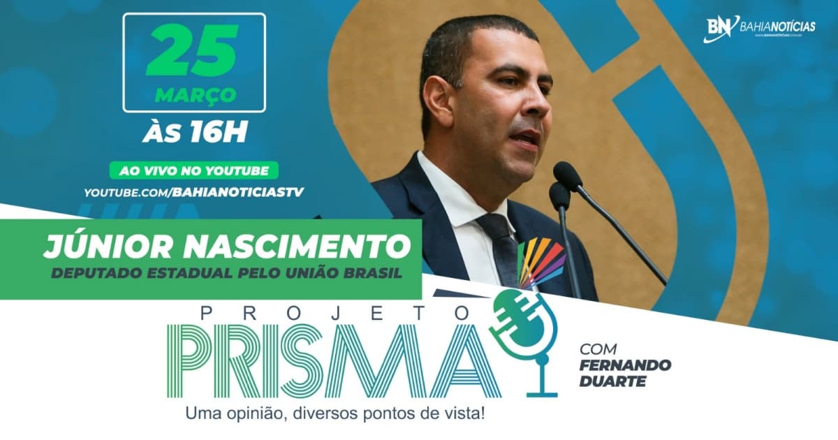 Deputado estadual Júnior Nascimento é o entrevistado do Projeto Prisma nesta segunda-feira