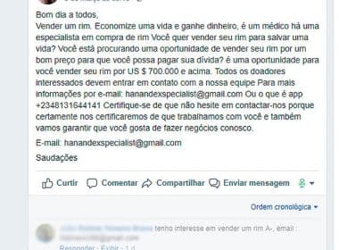 Polícia Civil da Bahia investiga publicação no Facebook de compra de rim por R$ 2,2 milhões
