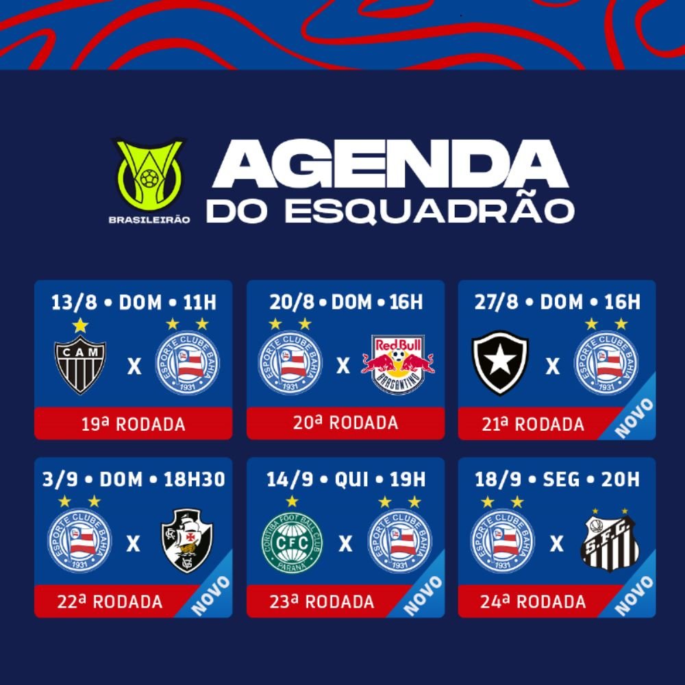 CBF define tabela das últimas rodadas do Brasileirão; veja jogos do Bahia -  PRADO AGORA
