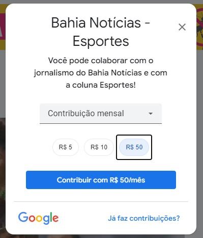 Botão de contribuição do BN Esportes