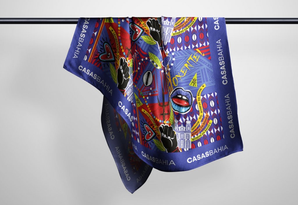 Bandana criada pela marca baiana Meninos Rei para blocos do cantor Bell Marques no Carnaval de Salvador