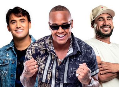 Léo Santana, Tayrone e Saia Rodada se encontram em show em Feira de Santana
