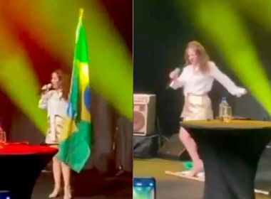 VÍDEO: Filha de João Gilberto samba em bandeira do Brasil e pede desculpas