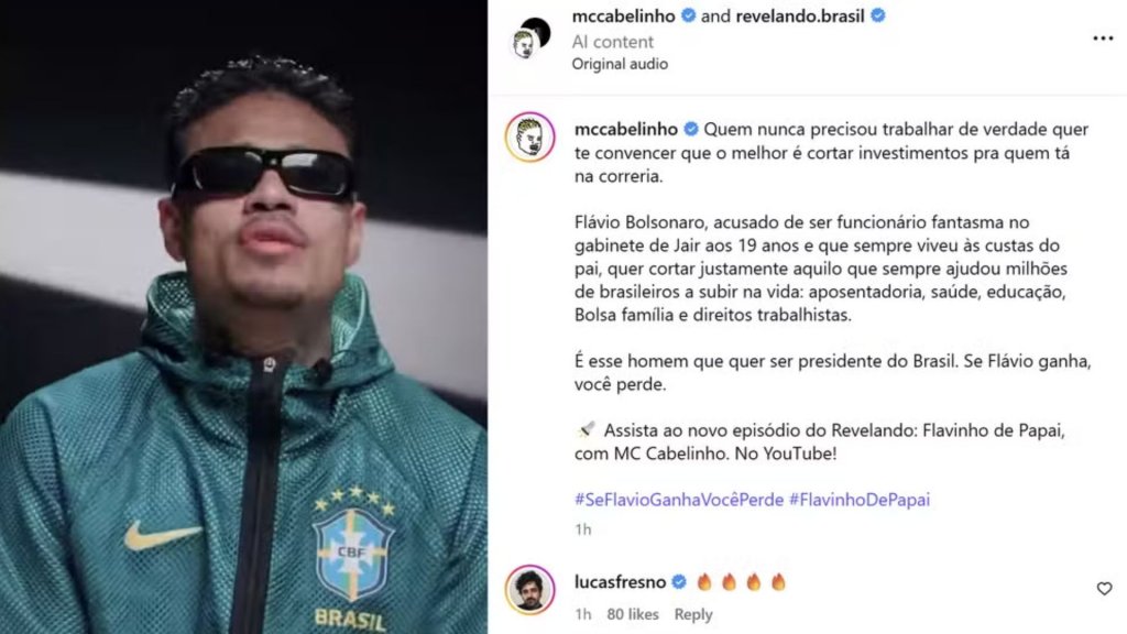 Meta derruba vídeo de MC Cabelinho sobre Flávio Bolsonaro por regras eleitorais às vésperas do segundo turno 3 Design%20sem%20nome%20 %202026 10 22T153113.596