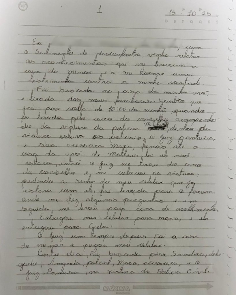 Carta da menor - página 1