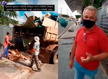 Em protesto contra sujeira em Cipó, prefeito joga lixo em pontos da cidade; veja