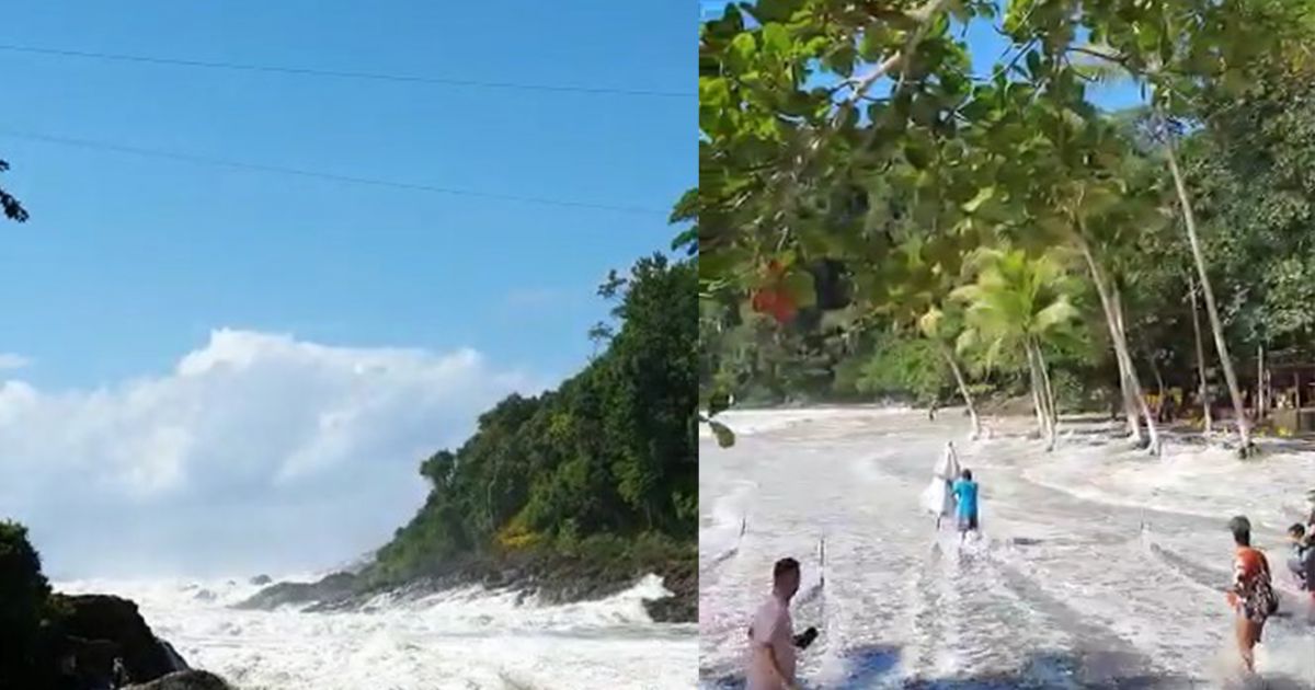 Bahia Notícias / Municípios / Notícia / Onda invade praia e assusta banhistas em praia de Itacaré - Vimarsana News