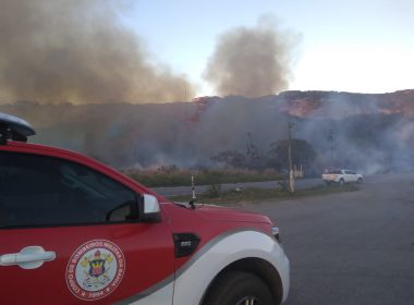 Bombeiros combatem incêndio florestal em rodovia  próxima ao Morro do Pai Inácio