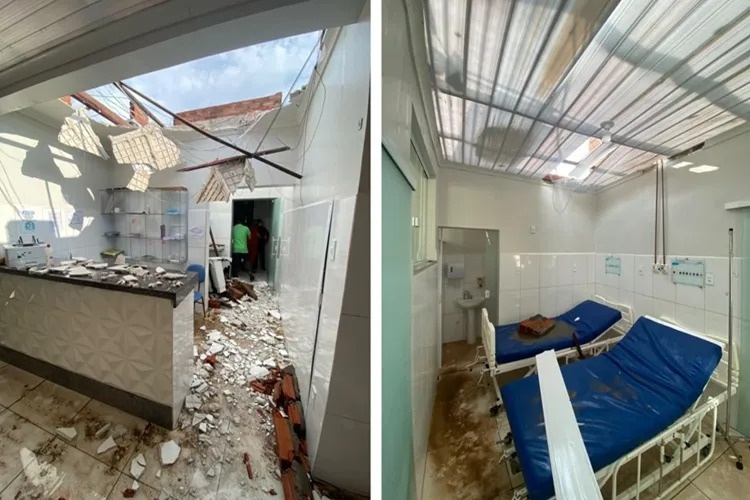 Temporal provoca desabamento de parte do teto do único hospital de Jussiape, na Chapada Diamantina