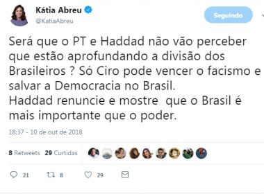 Vice de Ciro Gomes pede que Haddad renuncie para 'salvar democracia no Brasil'