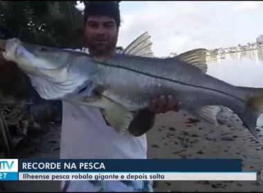 Ilhéus: Homem pesca robalo com mais de 1 metro e reclama recorde baiano