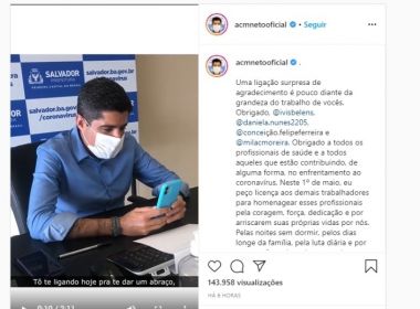 No Dia do Trabalhador, ACM Neto faz surpresa para profissionais de saúde em vídeo