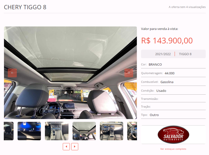 Anúncio de um CHERY TIGGO 8 disponível no BN Autos