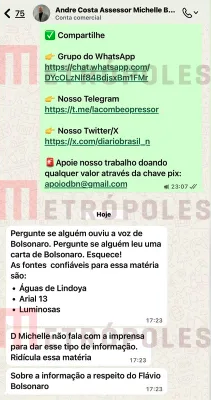 Assessor de Michelle Bolsonaro chama de “ridícula” notícia sobre escolha de Flávio como candidato em 2026 3 001