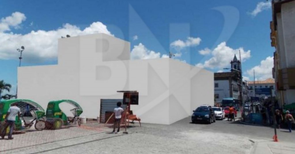 Simulação do volume de construção permitido no TPTS, visto da calçada da Câmara Municipal de Salvador