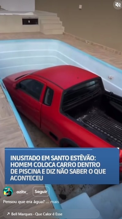 Carro cai em piscina após motorista perder controle do veículo em Santo Estevão