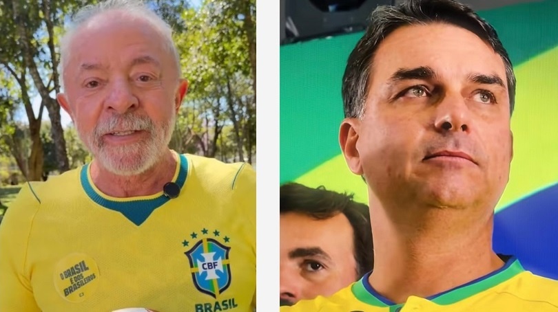 Lula pede que seleção jogue com garra e chute a gol; Flávio diz que petista só usa camisa do Brasil em eleição e Copa