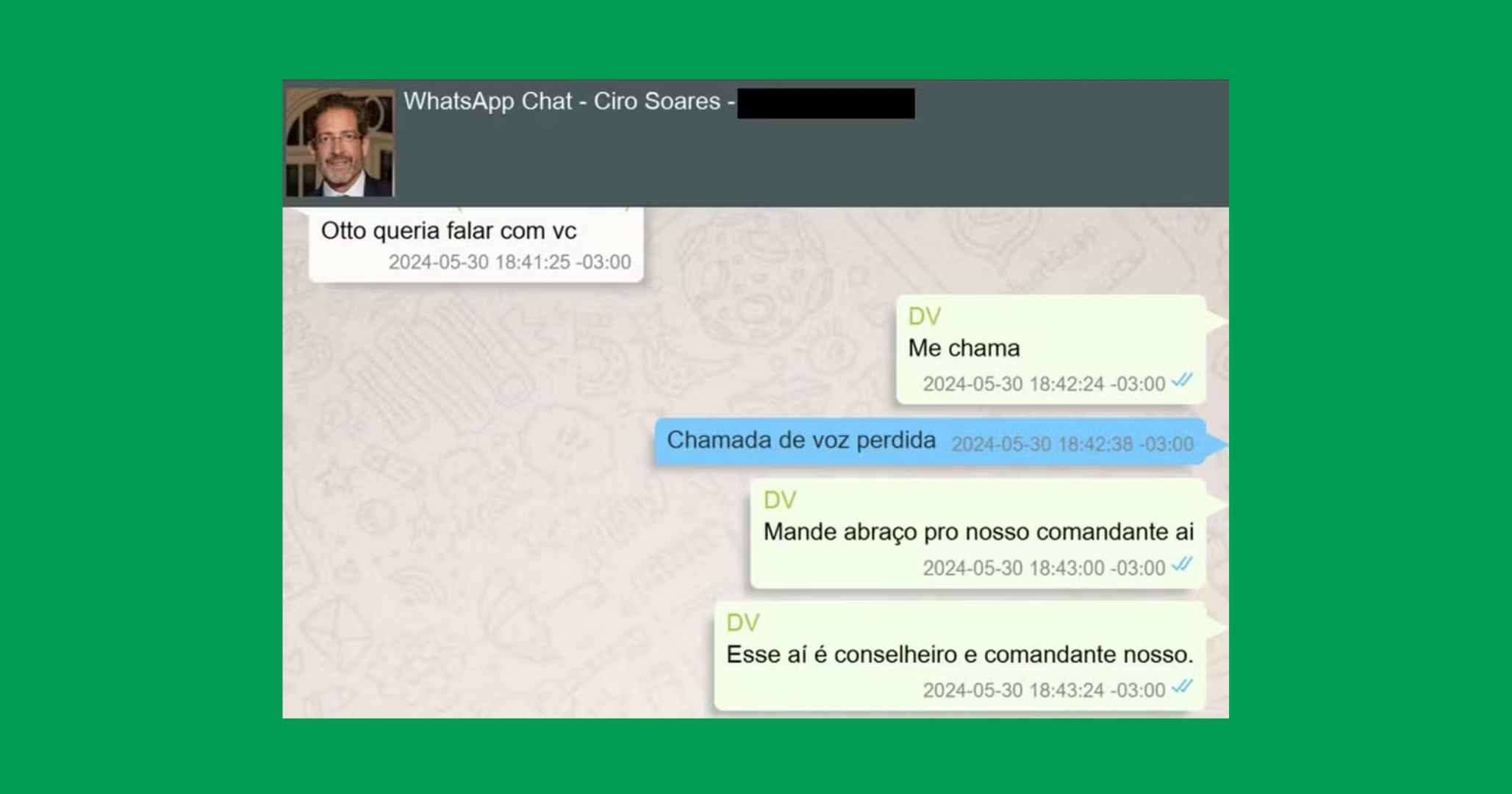 Troca de mensagens entre Vorcaro e Soares