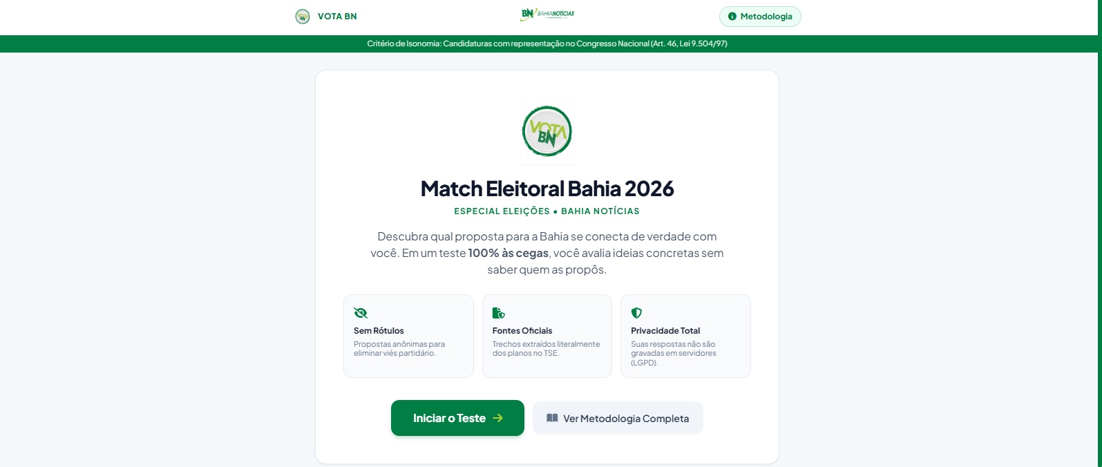 Vota BN: Faça teste às cegas e veja com qual candidato ao governo da Bahia você tem mais afinidade