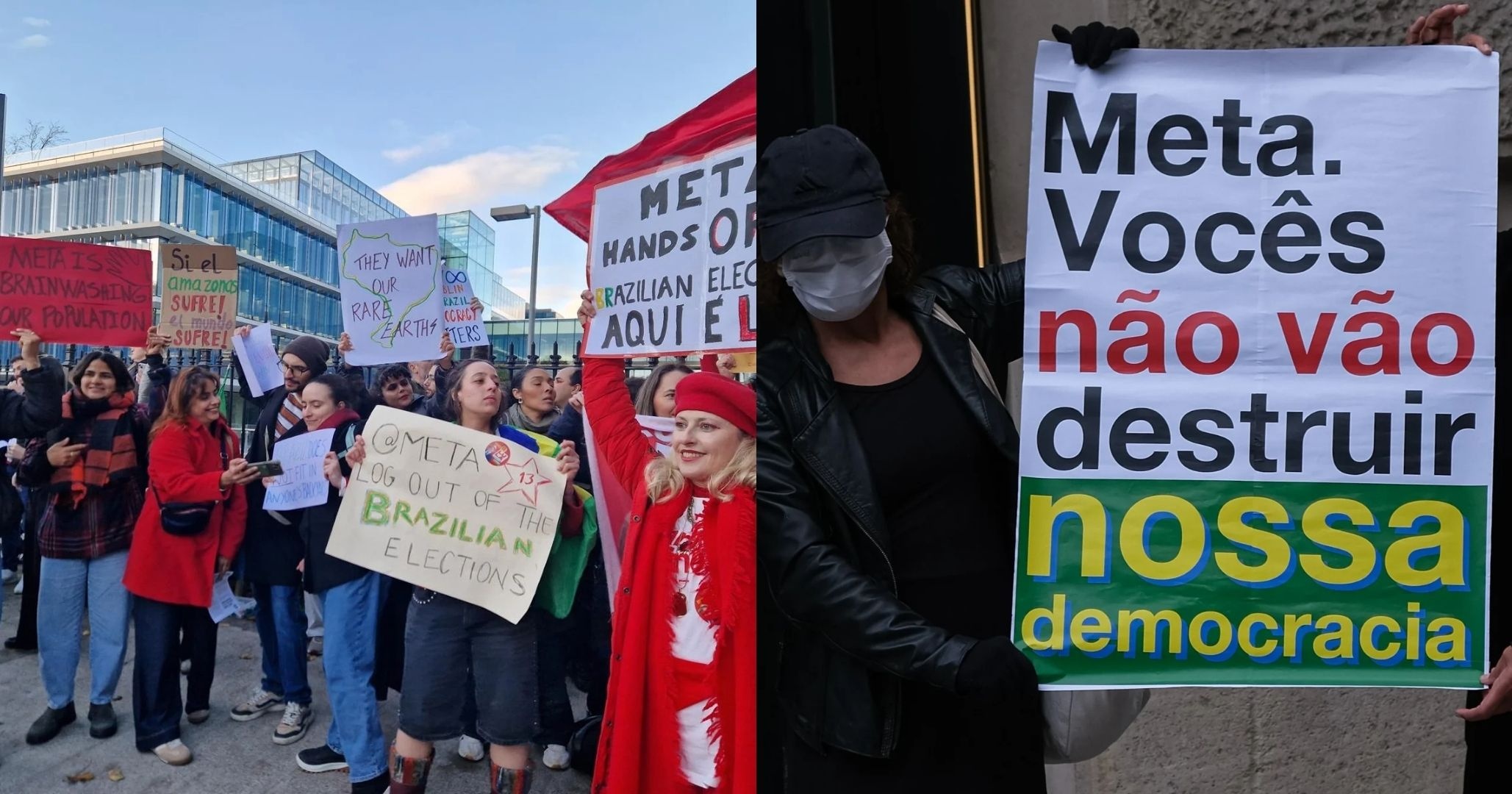 VÍDEO: Brasileiros protestam em sedes da Meta no exterior alegando interferência nas eleições