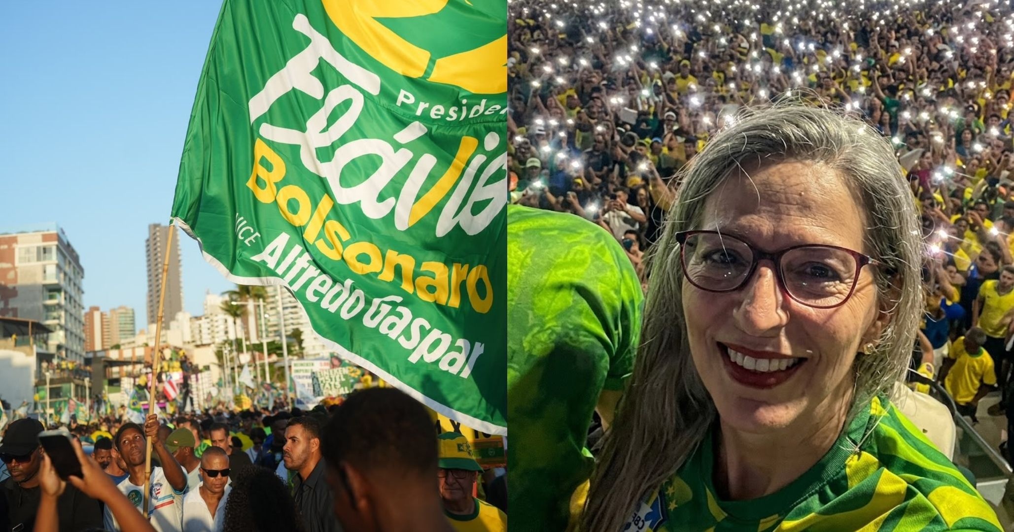 Em ato na Barra, Raissa Soares discursa em apoio a Flávio Bolsonaro e projeta votação no 2º turno