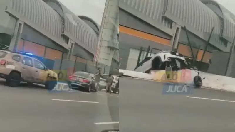 VÍDEO: Motorista perde controle e carro cai em vão na Avenida Paralela
