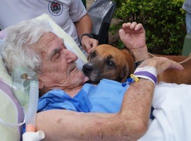 Internado há um mês, idoso recebe visita de cachorro de estimação e tem melhora clínica