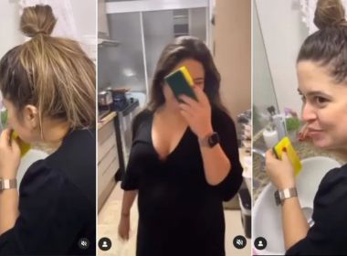 Grávida 'come' esponja com sabão e vídeo feito pelo noivo viraliza